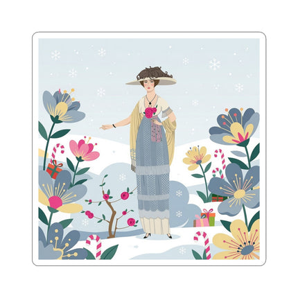 🌹❄️ The Lady Of The Winter Rose Garden Kiss-Cut Sticker – Art Deco Holiday Fantasy