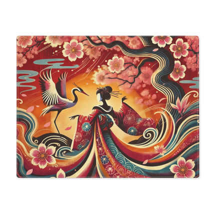 🌸🕊️ Fairy and Stork Beneath the Cherry Blossoms Placemat – Enchanted Japanese Garden Fantasy