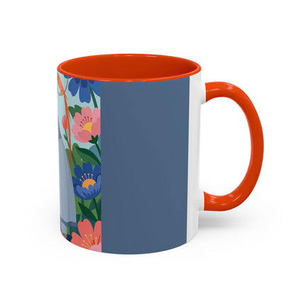 The Lady And The Mysterious Bird Colorful Mugs – Art Deco Botanical Mystery
