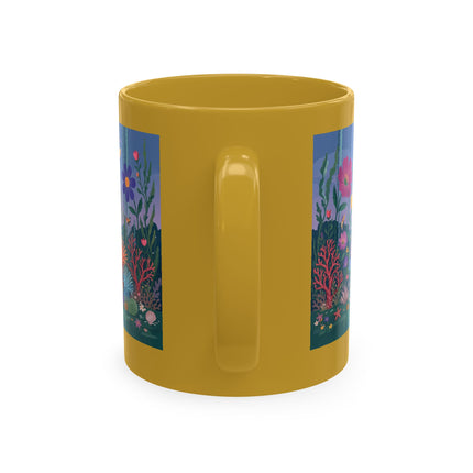 🐠🌸 The Lady Of The Underwater Flower Garden Ceramic Mug – Art Deco Aquatic Whimsy