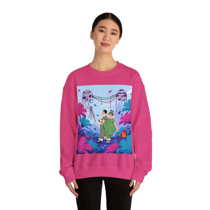 🎭🌸 The Garden Masquerade Crewneck Sweatshirt – Art Deco Floral Whimsy