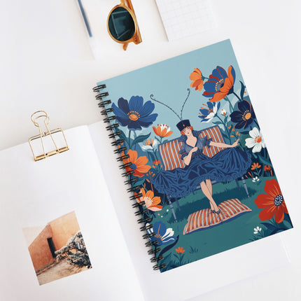 🌺🎩 The Lady Of The Curious Garden Spiral Notebook – Art Deco Floral Whimsy
