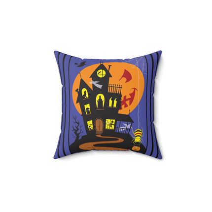 Halloween Night at the Haunted House Spun Polyester Square Pillow