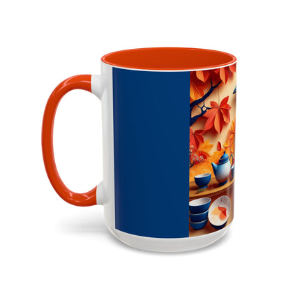 Blue Jay at an Autumn Tea Ceremony Colorful Mugs (11oz, 15oz)
