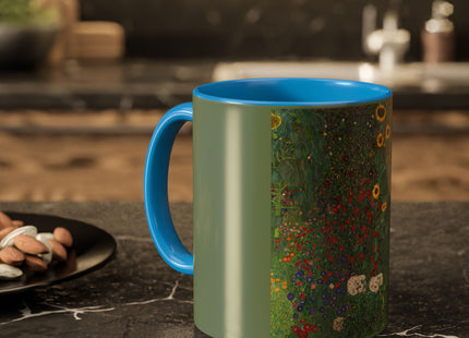 Farm Garden with Sunflowers by Gustav Klimt Colorful Mugs (11oz, 15oz)