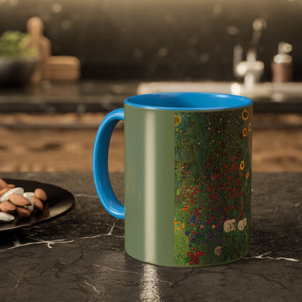 Farm Garden with Sunflowers by Gustav Klimt Colorful Mugs (11oz, 15oz)