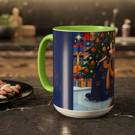 👑🎄 The Christmas Queen Of Golden Bells Colorful Mug – Art Deco Holiday Elegance