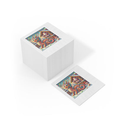 Playful Dragon's Christmas White Coined Napkins