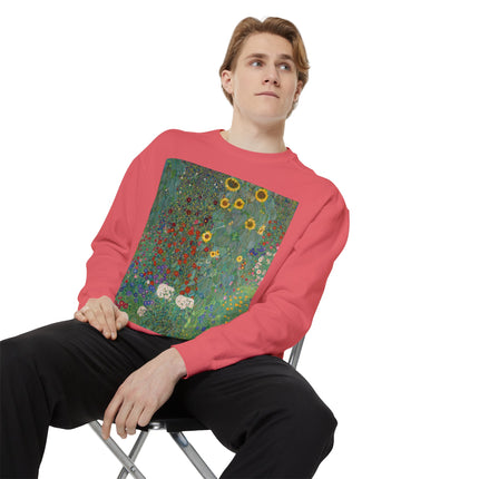 Farm Garden with Sunflowers by Gustav Klimt Unisex Garment-Dyed Sweatshirt