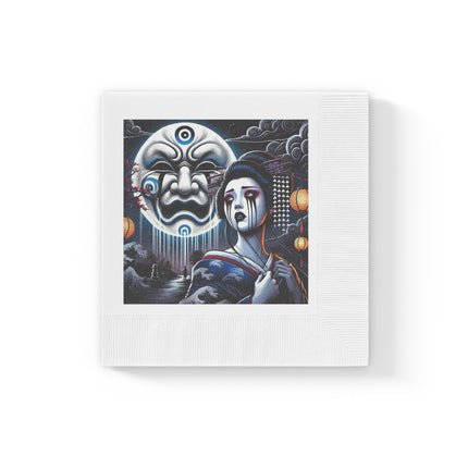 Geisha’s Black Ink Tears White Coined Napkins