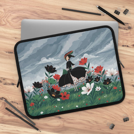 🌧️🌺 The Lady Of The Storm Garden Laptop Sleeve – Art Deco Floral Drama