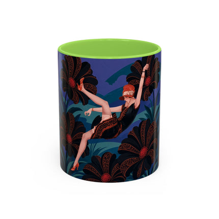 🖤🌺 The Midnight Floral Acrobat Colorful Mug – Art Deco Fashion Whimsy