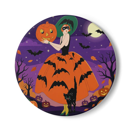 🎃🌕 The Pumpkin Moon Enchantress Ceramic Coaster – Elegant Halloween Masquerade