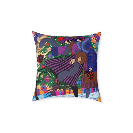🎄✨ Christmas Among The Twinkling Trees Square Pillow – Art Deco Holiday Friendship