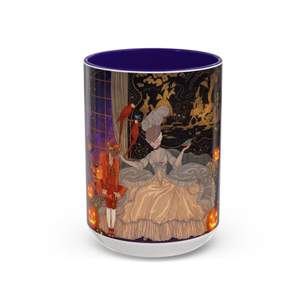 🌙🎃 The Moonlit Parlor Masquerade Colorful Mug – Elegant Halloween Romance