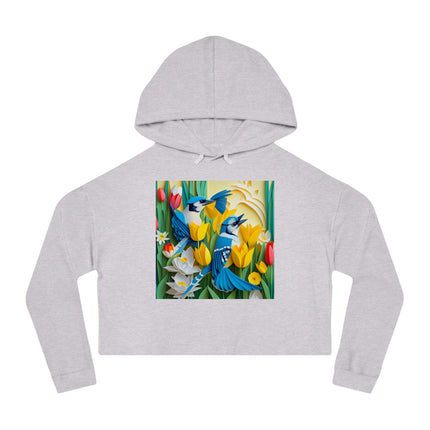 Blue Jays in a Spring Garden Women’s Cropped Hooded Sweatshirt