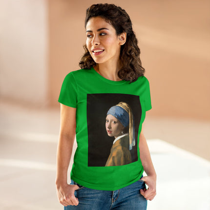 Girl with a Pearl Earring by Johannes Vermeer Women's Midweight Cotton Tee