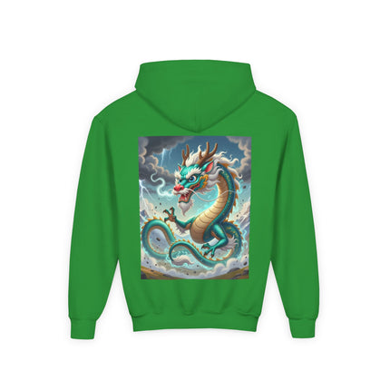 Tibetan Dragon in Battle Youth Hooded Sweatshirt – Power, Motion & Mythic Energy