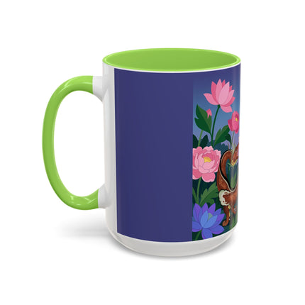 The Lady And The Garden Dragon Colorful Mugs – Art Deco Mythical Botanical Elegance