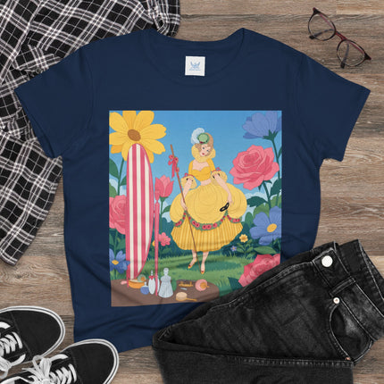 🌸🪞 The Lady Of The Flower Garden Mirror Cotton Tee – Art Deco Floral Fantasy
