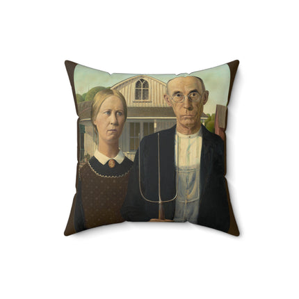 American Gothic by Grant Wood Spun Polyester Square Pillow
