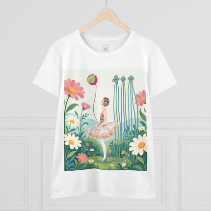 🌼🎈 The Garden Balloon Dancer Cotton Tee – Art Deco Floral Whimsy