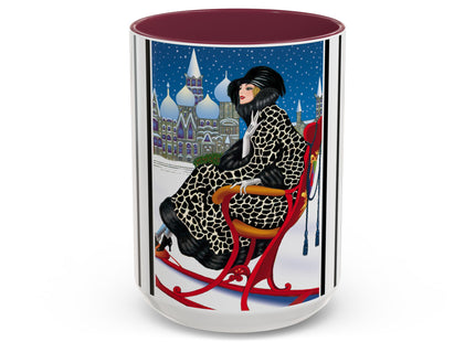 Elegant Winter Woman in Sleigh Colorful Mugs (11oz, 15oz)