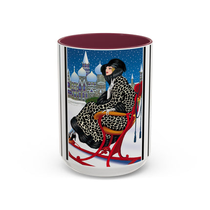 Elegant Winter Woman in Sleigh Colorful Mugs (11oz, 15oz)