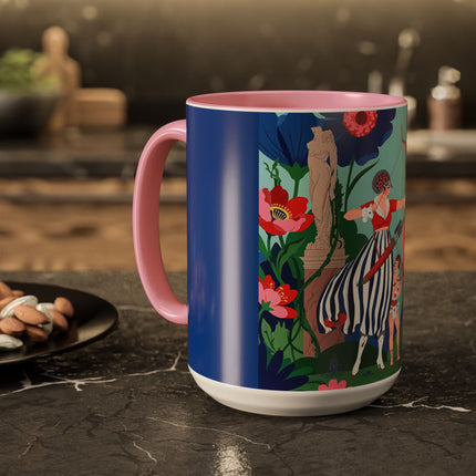 The Lady Of The Scarlet Bow Colorful Mugs – Art Deco Botanical Archer Elegance