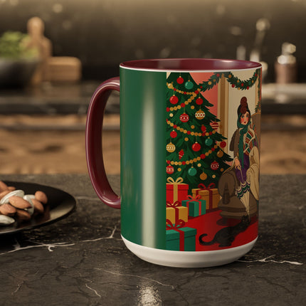 🖤🔥 The Lady Of The Christmas Hearth Colorful Mug – Art Deco Holiday Elegance