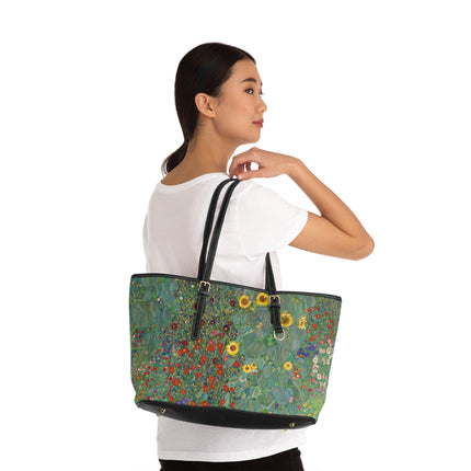Farm Garden with Sunflowers by Gustav Klimt PU Leather Shoulder Bag