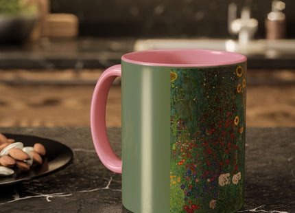 Farm Garden with Sunflowers by Gustav Klimt Colorful Mugs (11oz, 15oz)