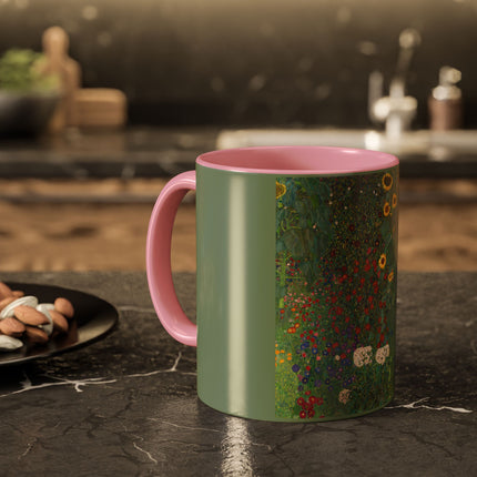 Farm Garden with Sunflowers by Gustav Klimt Colorful Mugs (11oz, 15oz)
