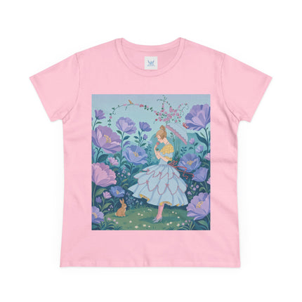 🌸🐇 The Secret Blossom Garden Cotton Tee – Art Deco Spring Whimsy