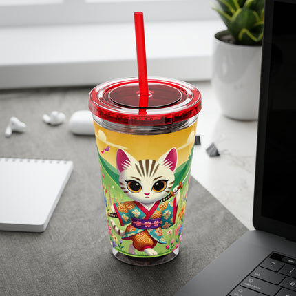 Samurai Kitten Sunsplash Tumbler with Straw, 16oz