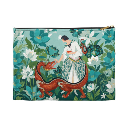 🐉🌿 The Dragon Keeper Accessory Pouch – Art Deco Floral Fantasy