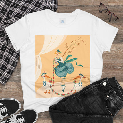 🌸🪽 The Lady And The Garden Storks Cotton Tee – Art Deco Floral Whimsy