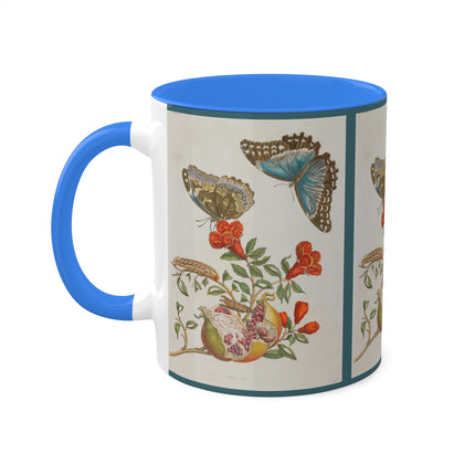 Blue Butterflies and Pomegranate by Maria Sibylla Merian Colorful Mugs, 11oz