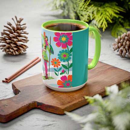 🎿🌸 The Winter Flower Adventurer Colorful Mug – Colorful Ski Fantasy