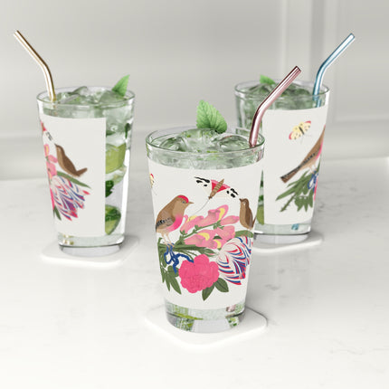 Pink-Breasted Bird & Wren Pint Glass – Spring Harmony & Delicate Beauty