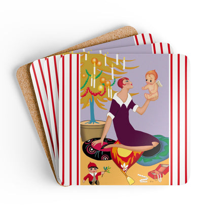 Art Deco Christmas Corkwood Coaster Set