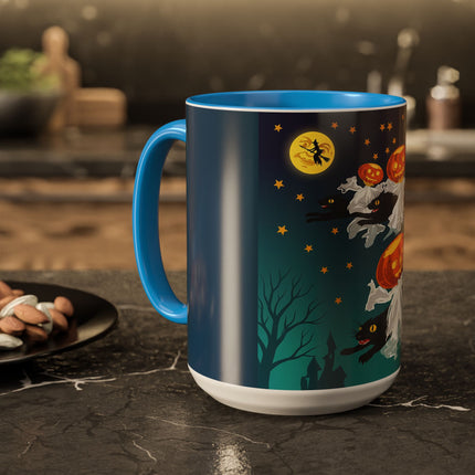 🐈‍⬛🎃 The Flying Black Cats Of Halloween Colorful Mug – Whimsical Storybook Charm