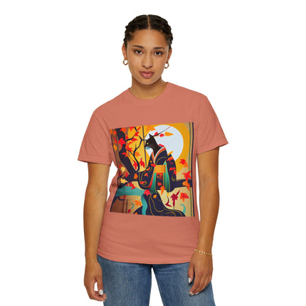 Black Cat in Kimono Unisex Garment-Dyed T-shirt