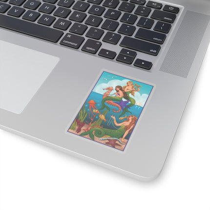 Three Mermaids with Strings of Pearls by Carlo Chiostri Kiss-Cut Stickers (4 Sizes)