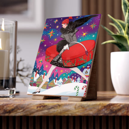 🎁✨ The Lady Of The Christmas Hatbox Ceramic Tile – Art Deco Holiday Adventure