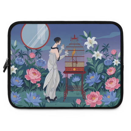 🦜🌸 The Lady And The Golden Bird Laptop Sleeve – Art Deco Garden Elegance