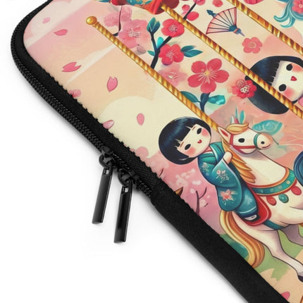 Geisha Kitten's Enchanted Carousel Laptop Sleeve – Whimsical Dreams & Cherry Blossom Magic