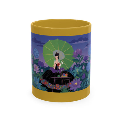 🧶☂️ The Lady Of The Garden Knitting Circle Ceramic Mug – Art Deco Floral Whimsy