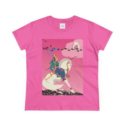 Samurai Princess on the White Steed Women's Midweight Cotton Tee – Epic Fantasy & Mythic Beauty