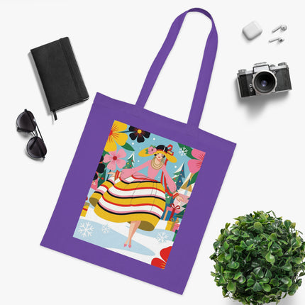 🎄🌸 The Christmas Blossom Belle Cotton Tote Bag – Art Deco Holiday Whimsy